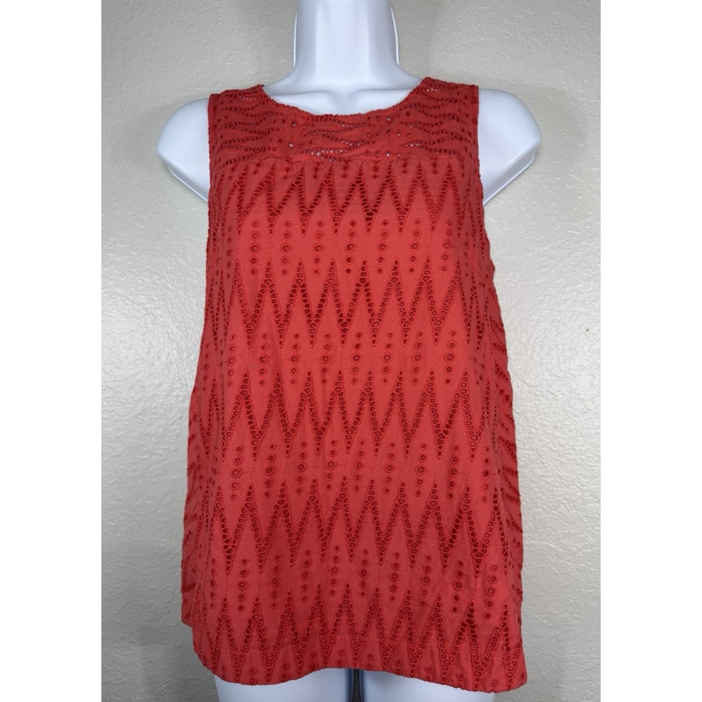 J. Crew Womens Tank Top Blouse Size 10 Coral Eyelet Keyhole Sleeveless